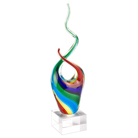 Homeroots 14" Clear Red Blue Yellow Murano Glass Modern Abstract Tabletop Sculpture 376076