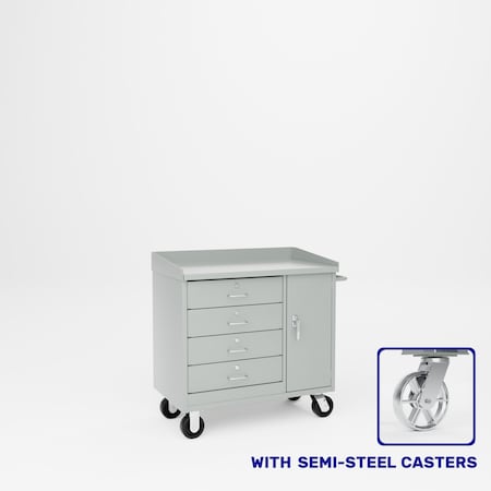 Pucel Mobile Drawer & Door Cabinet, Steel Casters, 36 in W x 34 in H x 20 in D, Gray PDC-36S