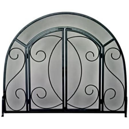 Uniflame SINGLE PANEL BLACK WROUGHT IRON ORNATE SCREEN WITH DOORS S-1096