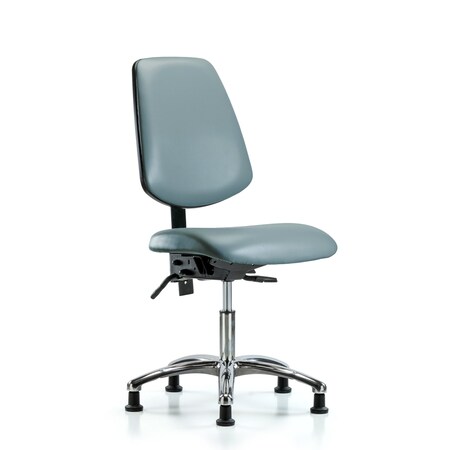 Blue Ridge Ergonomics Vinyl Chair Chrome, Desk, Med Back, Tilt, Glides, Storm BR-VDHCH-MB-CR-T1-A0-RG-8822