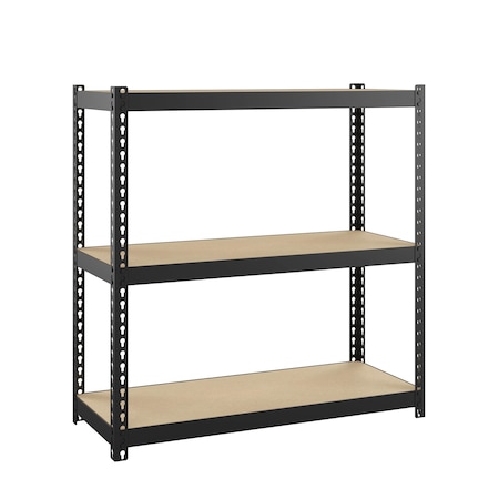 Space Solutions 1000 Riveted Steel Shelving 3-Shelf Unit, 12D x 30W x 30H, Black 22539
