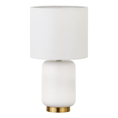 Homeroots 15" Gold and White Ceramic Cylinder Table Lamp With White Drum Shade 546125