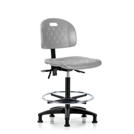 Blue Ridge Ergonomics Poly Chair - High Bench Height with Chrome Foot Ring & Stationary Glides in Gray Poly HPHBCH-RG-T0-A0-CF-RG-GRY