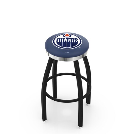 Holland Bar Stool Co 36" Blk Wrinkle Edmonton Oilers Swivel Bar Stool, Chrome Ring L8B2C36EdmOil