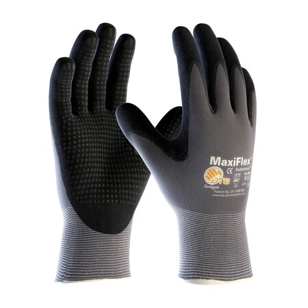 Atg Seamless Knit Nylon Glove, Nitrile Coated MicroFoam Grip on Palm&Fingers, Micro Dot Palm, Touchs, 12PK 34-844/XXS