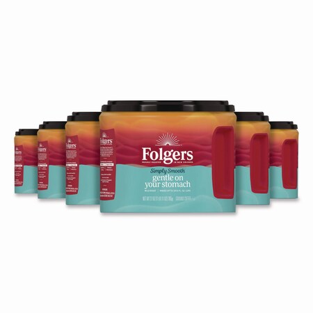Folgers Simply Smooth Ground Coffee, Gentle On Your Stomach, 27 oz Canister, 6PK 30446CT