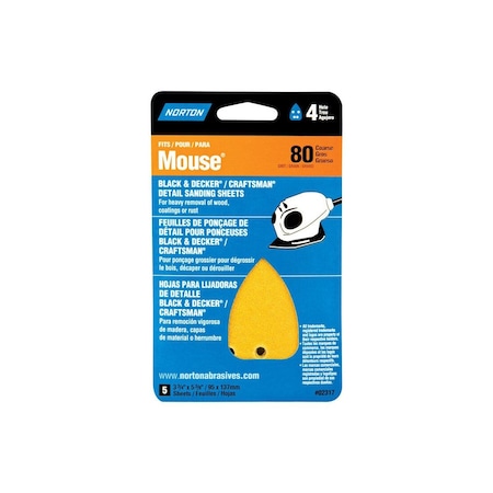 Norton Sanding Sheet, 3 in W, 7 in L, 80 Grit, Coarse, 5PK 07660702317