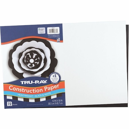 Tru-Ray Construction Paper - Art Project, Craft Project - 12in Width x 18in Length - Black, White, 12PK P6677