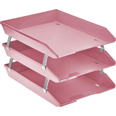 Acrimet Facility 3 Tier Letter Tray Front Load Size Desktop File Organizer Plastic Solid Pink 265.RO