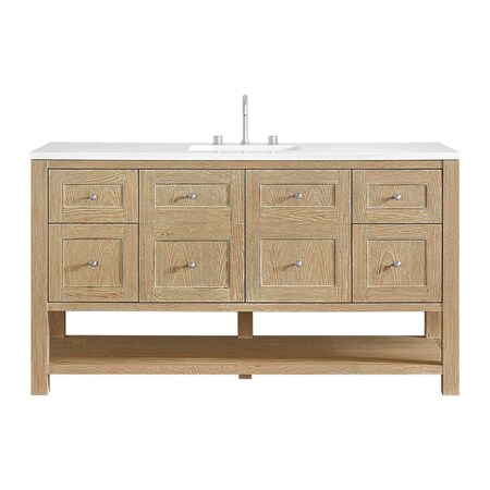 James Martin Vanities Breckenridge 60 in. Single Vanity, Whitewashed Oak, w/ 3 CM White Zeus Quartz Top 330-V60S-WWO-3WZ