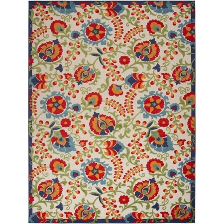 Homeroots 10' X 14' Ivory Blue And Orange Indoor Outdoor Area Rug 521655