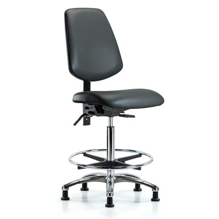 Blue Ridge Ergonomics Vinyl Chair Chrome, High Bench, Med Back, Tilt, Foot Ring, Glides, Carbon BR-VHBCH-MB-CR-T1-A0-CF-RG-8823