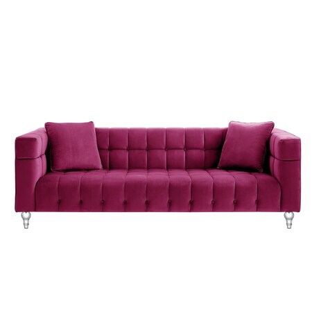 Homeroots 88" Fuchsia Velvet Wood Sofa With Toss Pillows 543976