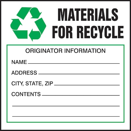 Accuform MATERIALS FOR RECYCLE, Adhesive Poly, 4 in x 4 in, Adhesive MHZW47EVL