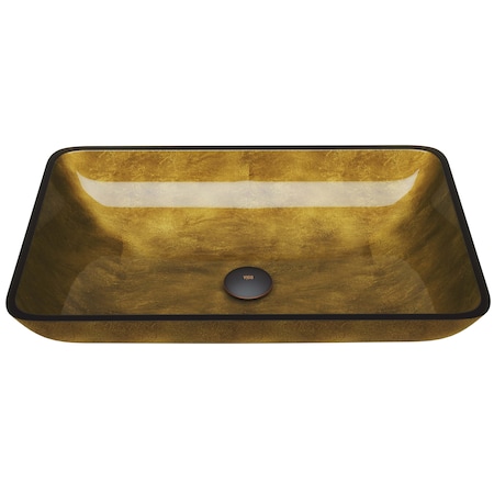 Vigo Donatello Gold Glass 22 in. L x 14 in. W x 5 in. H Rectangular Vessel Bathroom Sink VG07506