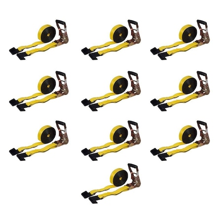 Mytee Products 2in x 30ft Ratchet Straps w/ flat hook, WLL 3,333 Trailer Tie Down - Yellow, 10PK RS230x10