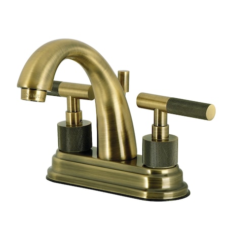 Kingston Brass Knurled Double-Handle 4" Centerset Bathroom Faucet with Brass Pop-Up, Antique Brass KS8613KNL