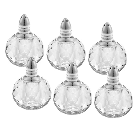 Homeroots Set of Six Clear And Silver Round Cut Crystal Salt and Pepper Shakers 375762