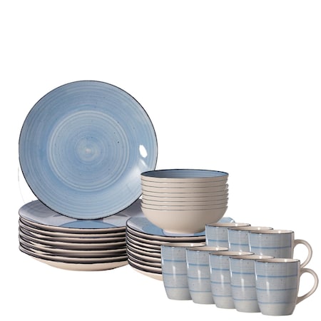 Dinewares 32 PC Spin Wash Dinnerware Dish Set for 8 Person, Mugs, Salad and Dinner Plates and Bowls QI004502.BL.2