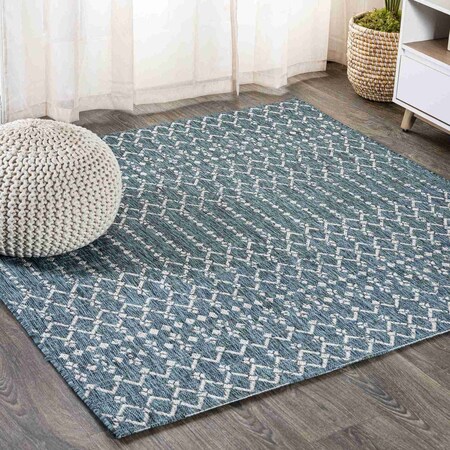 Jonathan Y Ourika Moroccan Geometric Textured Weave Teal/Gray 5 ft Square Indoor/Outdoor Area Rug SMB108C-5SQ