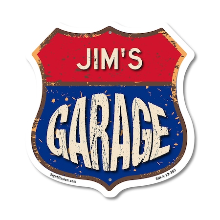 Signmission Jim's Garage, 12 Inch X 12 Inch, Aluminum Metal Sign SHI-A-12-383-JIM