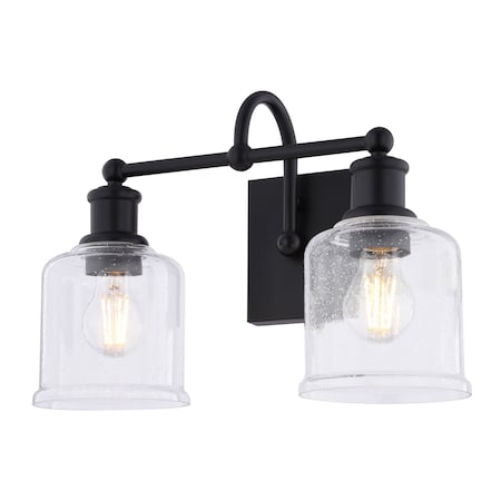 Vaxcel Northbrook 16 in. 2-Light Traditional Black Bathroom Vanity Fixture, Glass Shade W0513