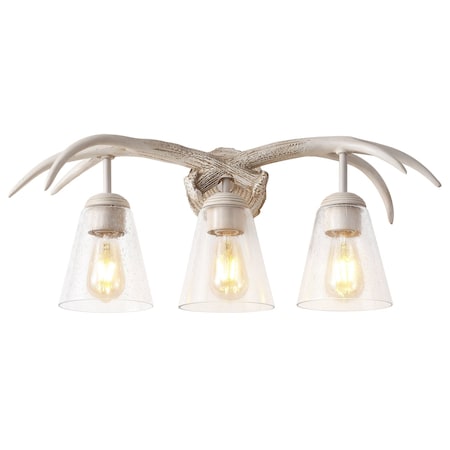 Jonathan Y Wyatt 25.5 in. 3-Light Southwestern Bohemian Resin/Seeded Glass Faux Antler LED Vanity Light, Antique JYL6309C