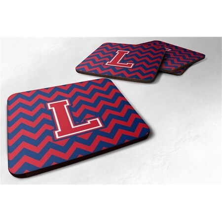 Carolines Treasures Letter L Chevron Yale Blue and Crimson Foam Coaster, Set of 4 CJ1054-LFC