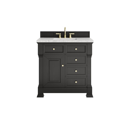 James Martin Vanities Brookfield 36 in. Single Vanity, Black Onyx w/ 3 CM Eternal Jasmine Pearl Silestone Top 547-V36-BKO-3EJP