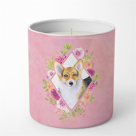 Carolines Treasures 10 oz Corgi Pink Flowers Decorative Soy Candle CK4167CDL