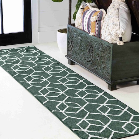 Jonathan Y Tumbling Blocks Modern Geometric Green/White 2 ft. x 8 ft. Runner Rug SEU101D-28