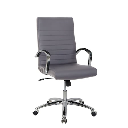 We'Re It Bunjee Series Modern Ribbed Mid Back, Grey Upholstered Task Chair for Home or Office, Chrome Frame OFD9200-MGRY