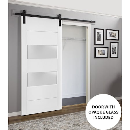 Sartodoors Sturdy Barn Door 2 lites, Lucia 4010 White Silk with Frosted Glass, 6.6FT Rail Hangers Heavy Hardwa LUCIA4010BD-B-WS-18