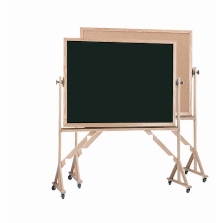 Aarco Reversible Freesting Mobile Boards, Black Chalkboard/Bulletin Board, Red Oak Frame, 36''Hx48''W RBC3648B