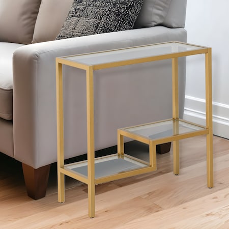 Homeroots 24" Brass And Clear Glass And Steel End Table With Two Shelves 544197