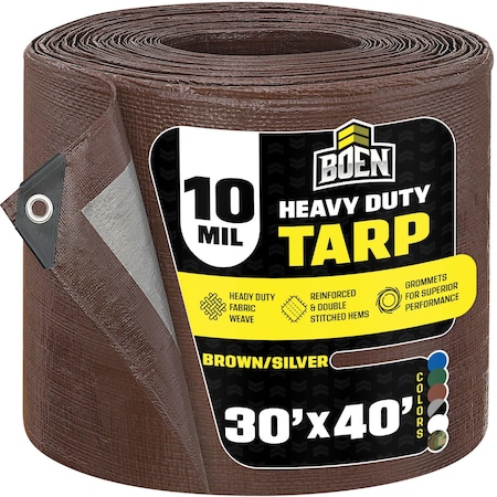 Boen Heavy Duty Tarp, 30 ft x 40 ft, 10 Mil, Brown, Polyethylene BS-3040