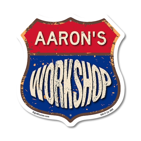 Signmission Aaron's Workshop, 12 Inch X 12 Inch, Plastic Sign SHI-P-12-489-AARON