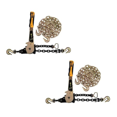 Mytee Products 3/8 in 20 ft G70 Chain (2) and Easy Binder Ratcheting Chain Load Binder (2) Transport Chains, 2PK 38CHEZx2