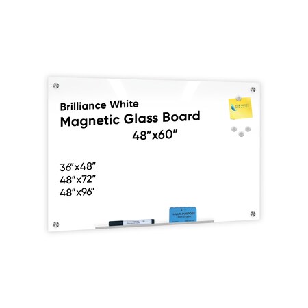 Fab Glass And Mirror White Surface Dry Erase Glass Board, Frameless Magnetic Glass Board for Wall 48in x60in with Marke MB48x60-SB601