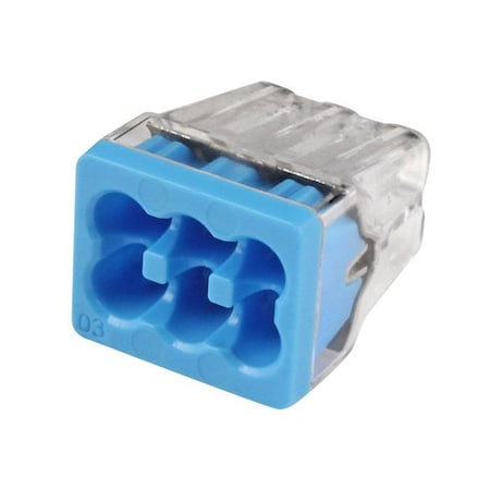 Ideal Push-In Wire Connector, 12 AWG Max, 6 Port, Blue, Polycarbonate Insulation, 600 V, 20 A, 200 PK 30-1088J