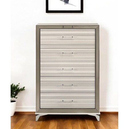 Homeroots 53" Beige And White Wood Lighted Five Drawer Dresser 564704