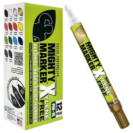 Mighty Marker PM-15 Paint Marker, Eco-Friendly, 10ml Alcohol Based Paint, Gold Color Family, 12-Box 00415