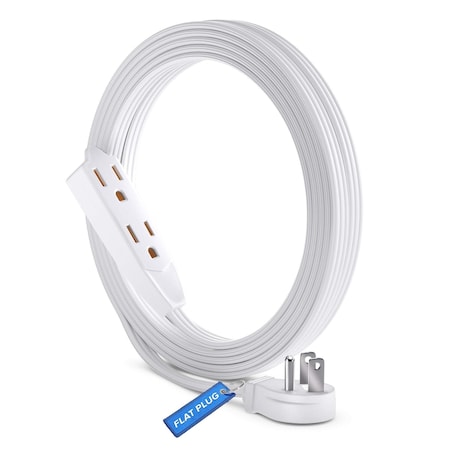 Maximm 50ft Multi-Outlet 3-Prong Angled Flat Plug Extension Cord, UL, White ADW-45-3350-W