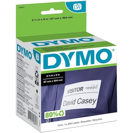 Sanford DYMO LW Name Badge Labels 2 14 x 4 Black on White 30857