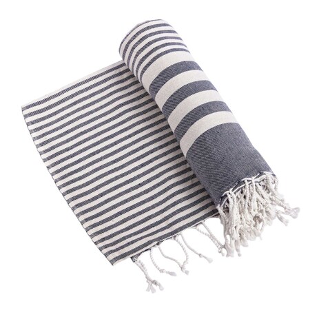 Homeroots 59" X 71" Blue and White Cotton Plain Weave Striped Throw Blanket with Tassels 521291