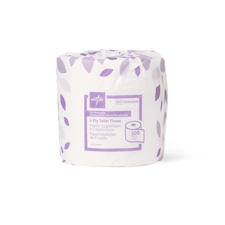 Medline Standard 2-Ply Toilet Paper, 4.5in x 3.8in, 500 Sheets/Roll, 96PK NON26800