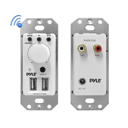 Pyle Pyle Bluetooth Receiver Wall Mount, Dual USB Charging, 3.5mm AUX Input, DC Power Adaptor Included PWPBT67