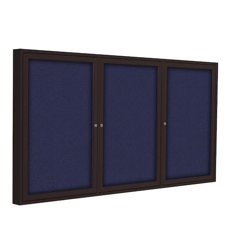 Ghent 3 Door Enclosed Fabric Bulletin Board, Bronze Aluminum Frame, 3'H x 6'W, Blue PB33672F-93