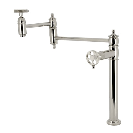 Kingston Brass Deck Mount Pot Filler Faucet with Knurled Handle, Polished Nickel KS3706RKX