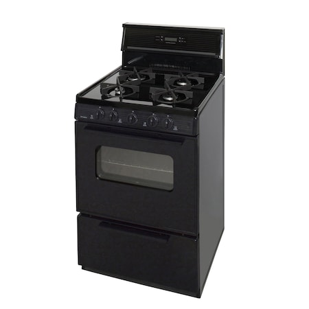 Premier Gas Range, Electronic Spark, 4 Sealed Burners, 24 inW x 46 inH x 26 inD, 2.42 cu. ft. Oven, Black 805778